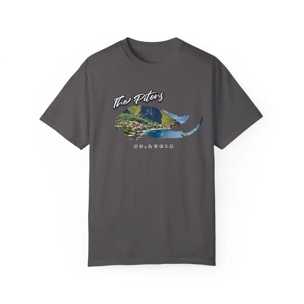 Graphite St. Lucia Pitons coastal graphic t-shirt – Caribbean island travel tee