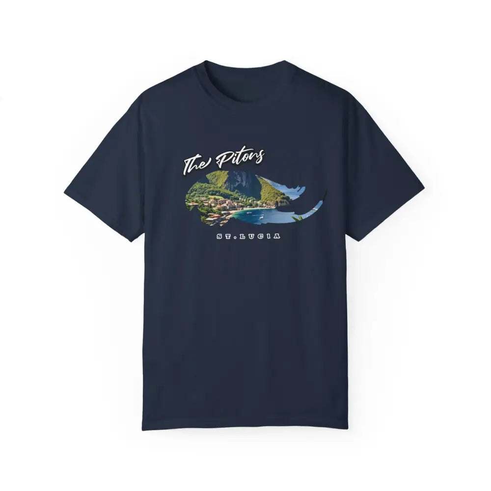 Navy St. Lucia Pitons Caribbean travel graphic tee – unisex island souvenir shirt