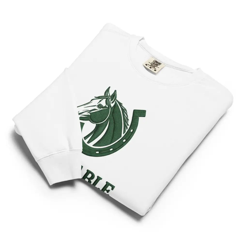 White Stable Heritage Graphic Crewneck Sweatshirt with Green Horse Logo