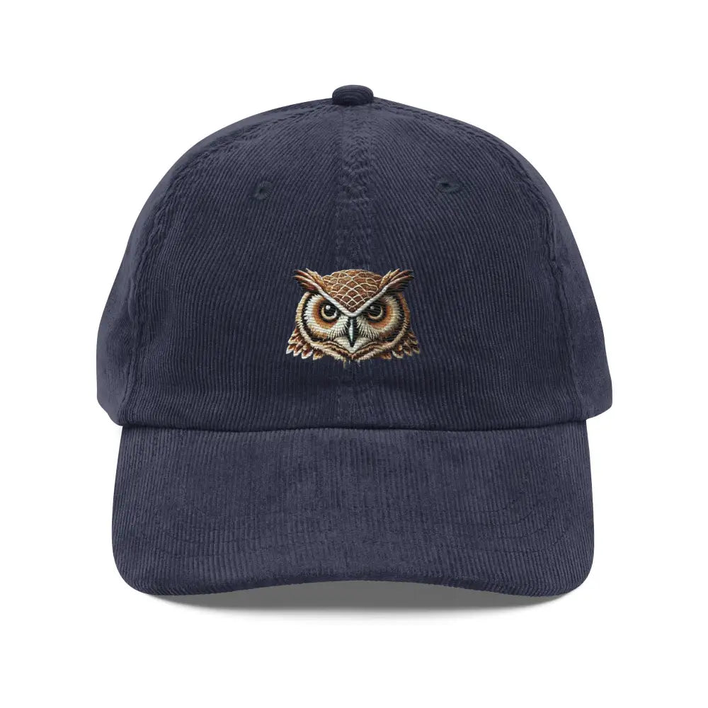 Trini Skies wise owl embroidered vintage corduroy navy baseball cap