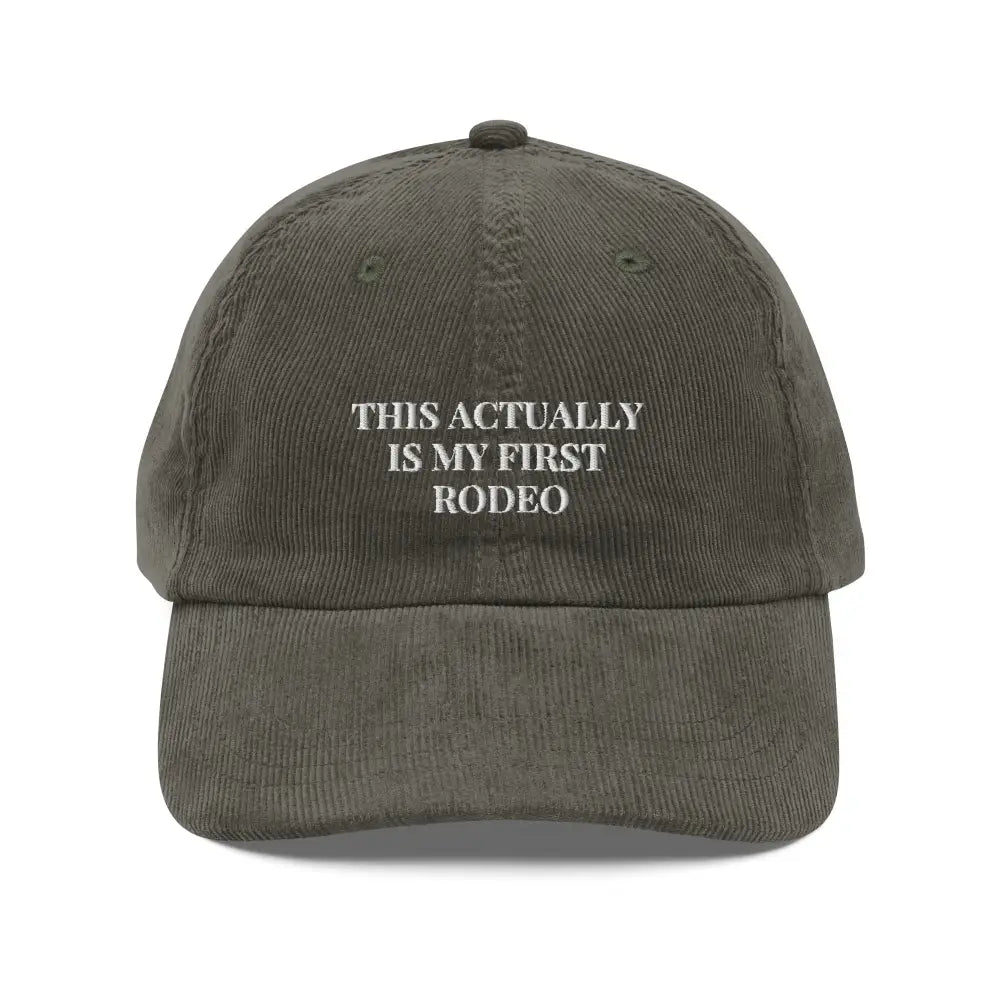 Vintage embroidered corduroy cap in olive green with story forward design