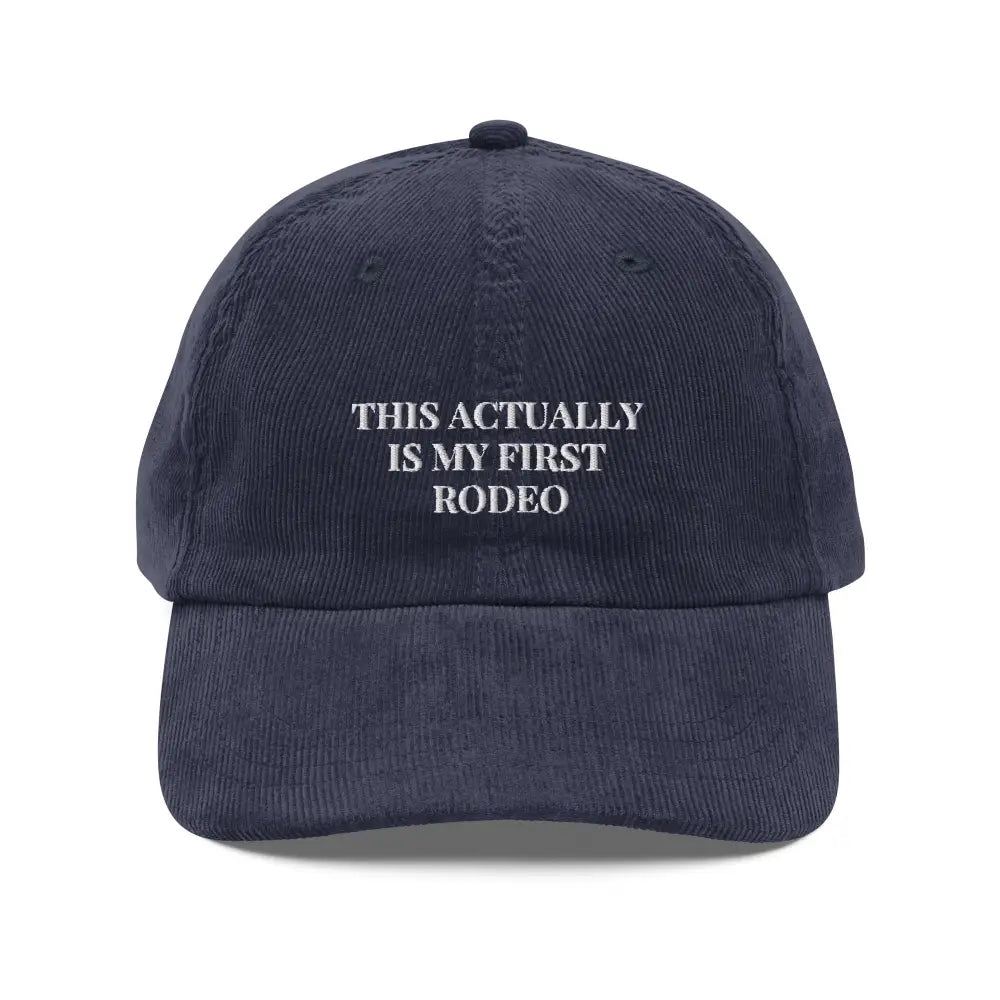 Vintage navy blue embroidered corduroy cap with story forward design