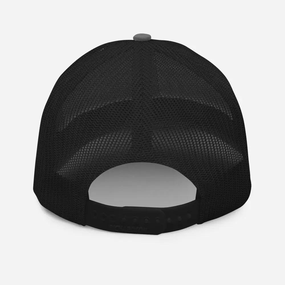 Timeless Labrador Retriever embroidered black mesh trucker hat with gray button