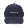 Navy blue embroidered corduroy cap from Trini Skies vintage minimalist hat
