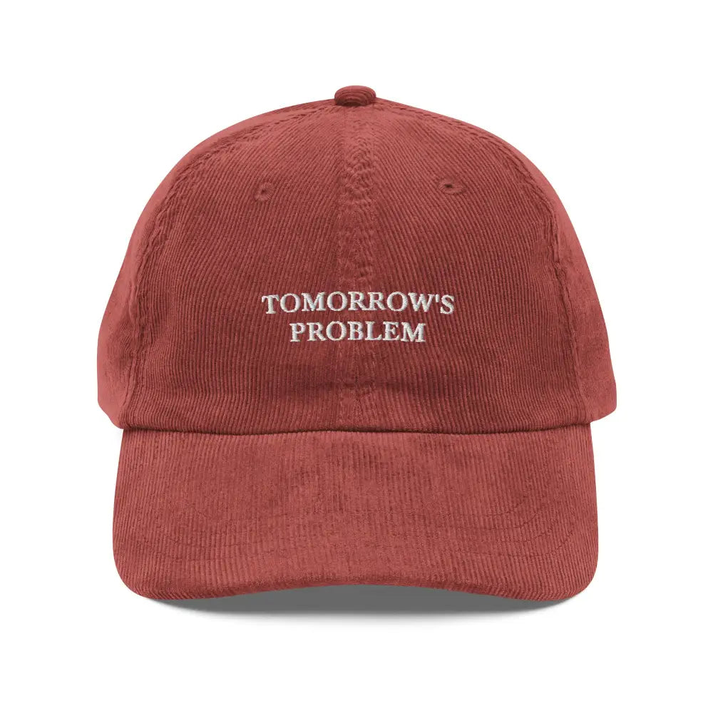 Rust-colored embroidered corduroy cap by Trini Skies vintage minimalist hat