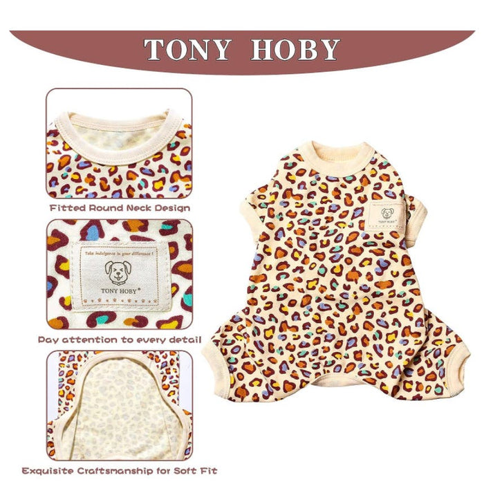 Tony Hoby Large / Multi color TONY HOBY Dog Pajamas * Leopard Print Jumpsuit, Size Large Pet Apparel