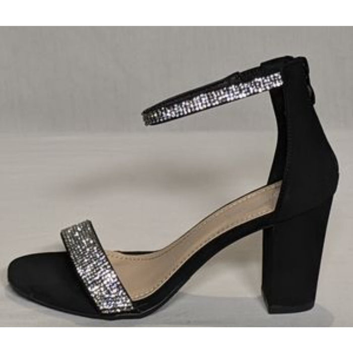 Top Moda 7 / Black "Top Moda Rhinestone Block Heels, Black, Size 7 Women's"