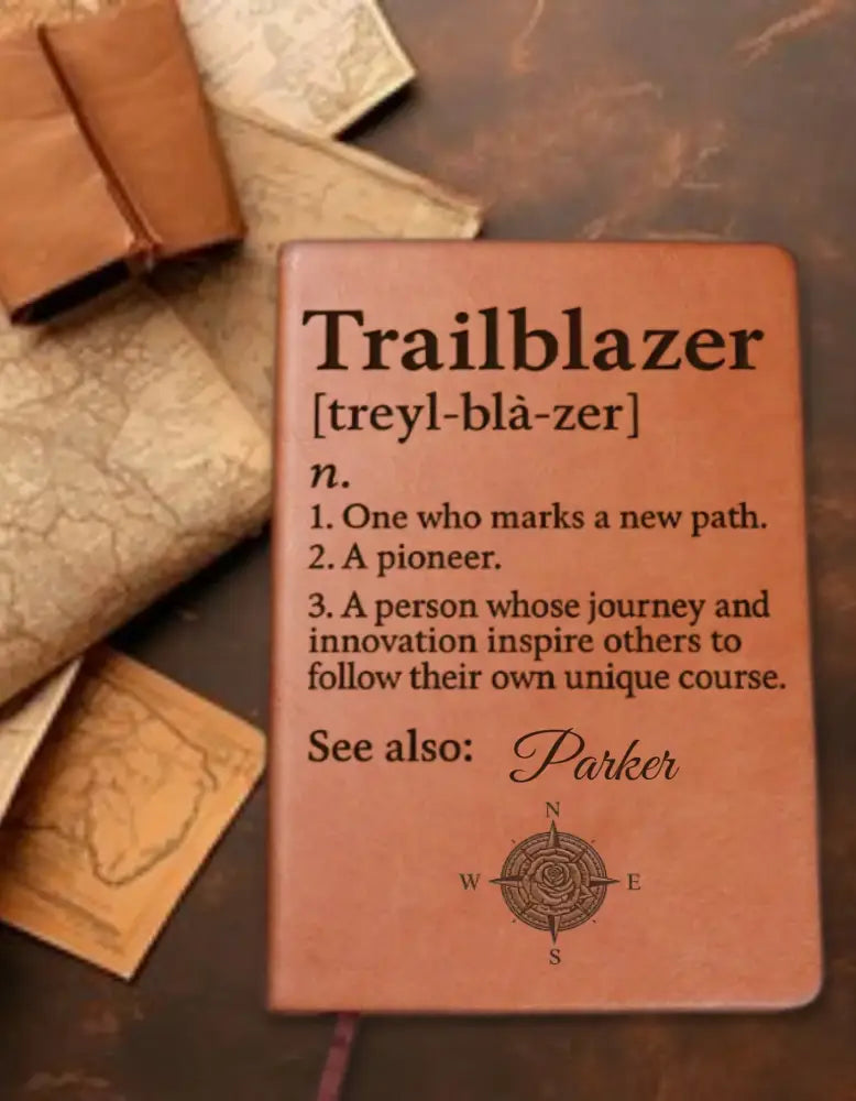 Engraved leatherette trailblazer journal personalized for adventurers