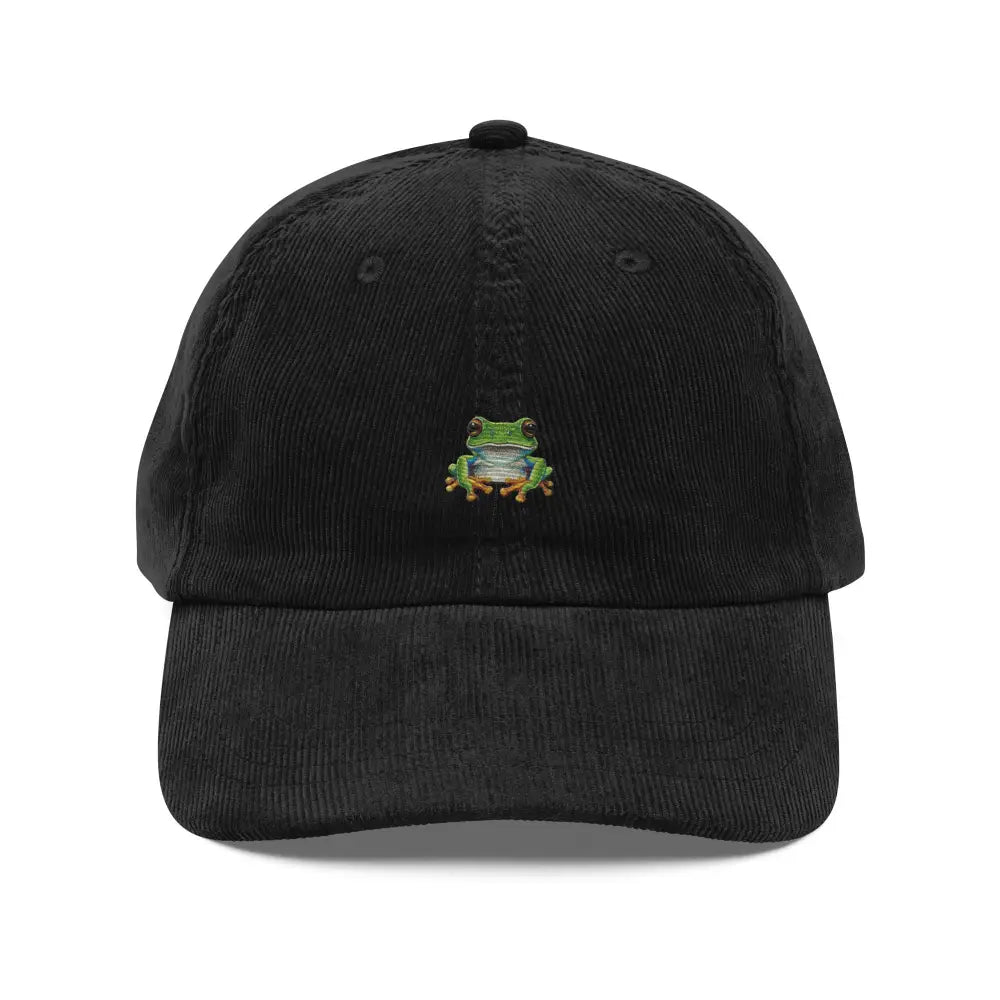Navy tree frog embroidered corduroy dad hat