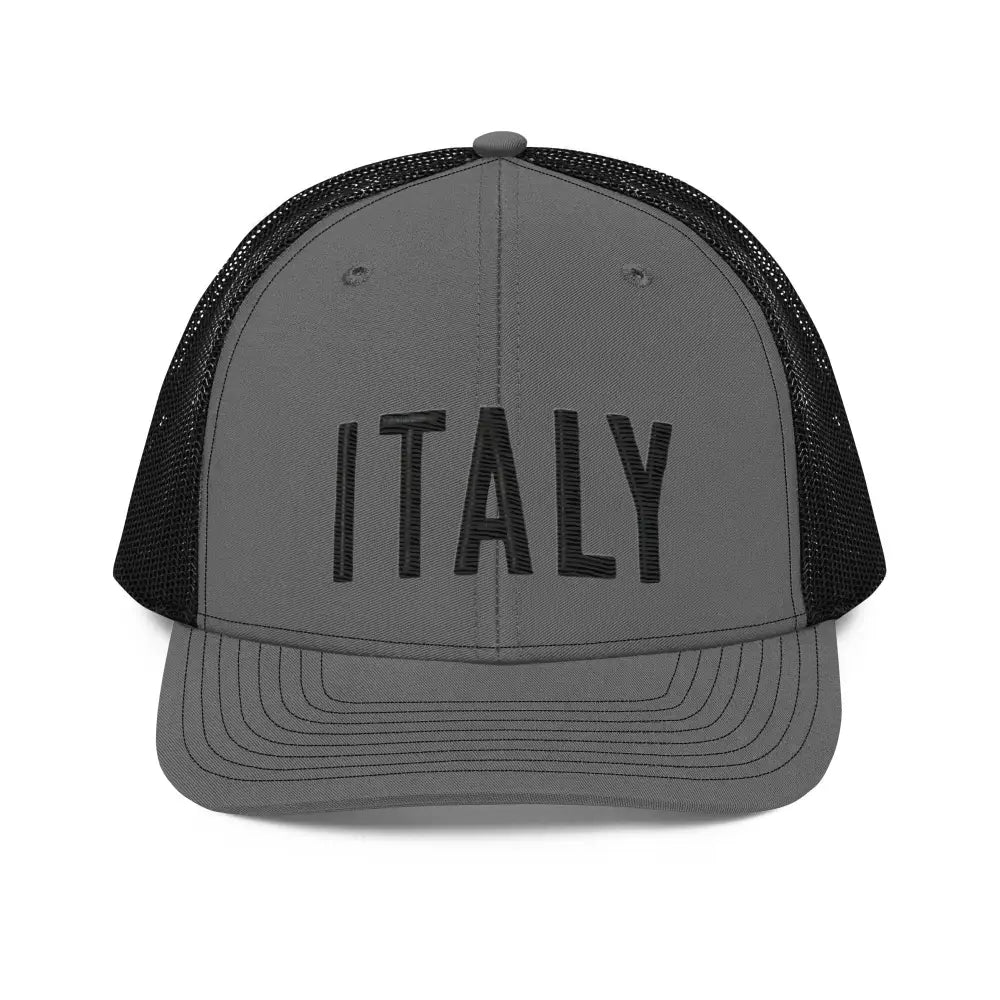 Gray and black Trini Skies embroidered Italy trucker hat