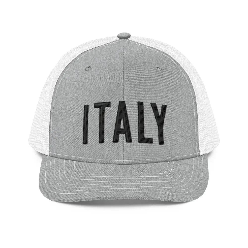 Trini Skies Embroidered Italy Trucker Hat in Gray and White