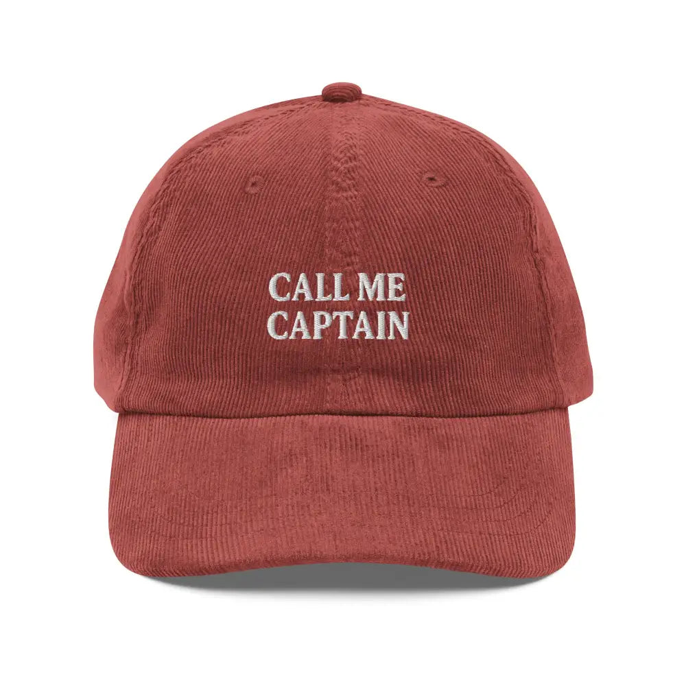 Trini Skies embroidered corduroy cap with Call me Captain text