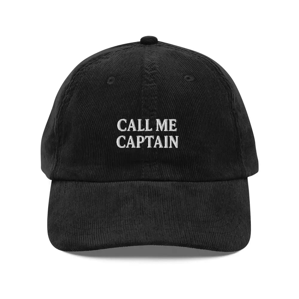 Trini Skies embroidered corduroy cap: black captain hat