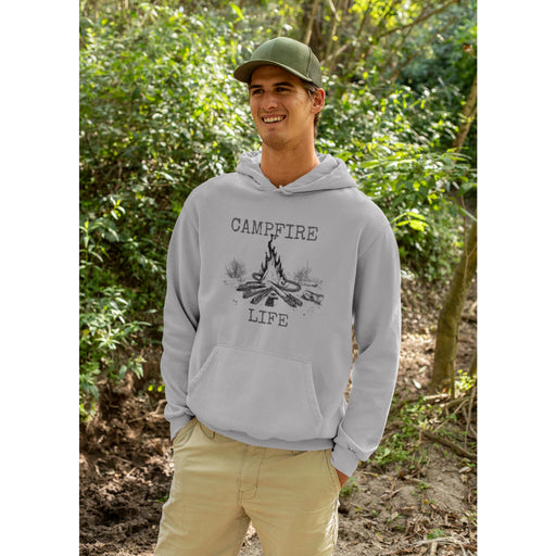 Trini Skies Campfire Life Camping Graphic Long Sleeve Pullover Hoodie Sweatshirt