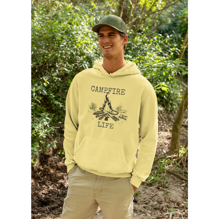 Trini Skies Campfire Life Camping Graphic Long Sleeve Pullover Hoodie Sweatshirt