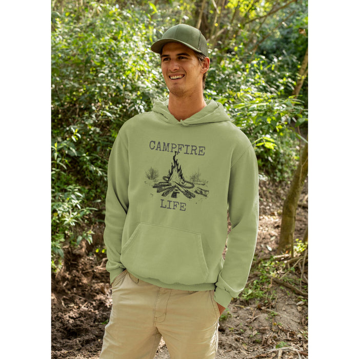 Trini Skies Campfire Life Camping Graphic Long Sleeve Pullover Hoodie Sweatshirt