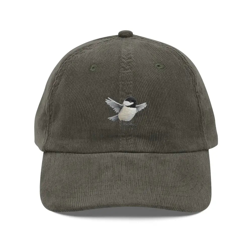 Embroidered Chickadee vintage corduroy cap by Trini Skies