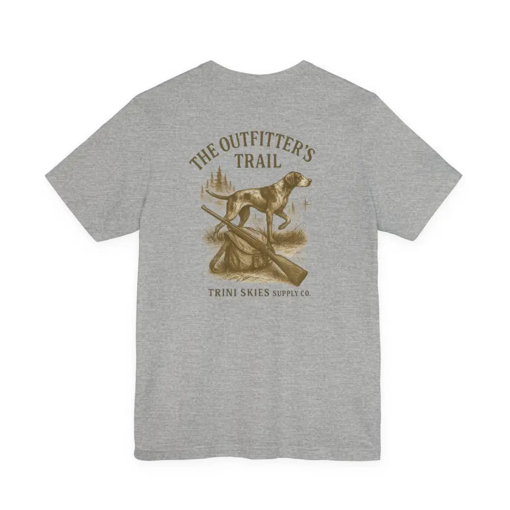 Trini Skies Outfitters trail hunting dog t-shirt in heather gray with vintage graphic
