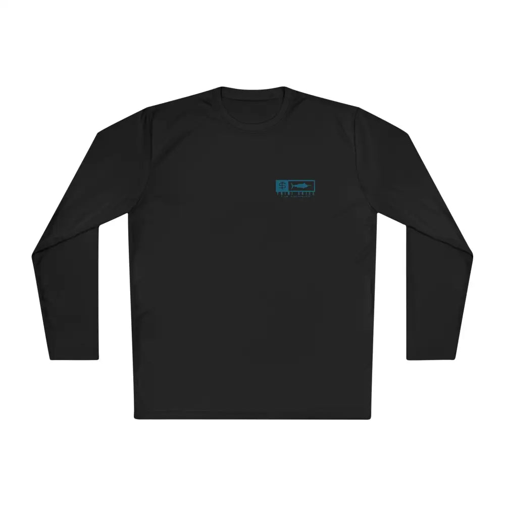 Trini Skies performance fishing long sleeve shirt with black fabric and teal logo