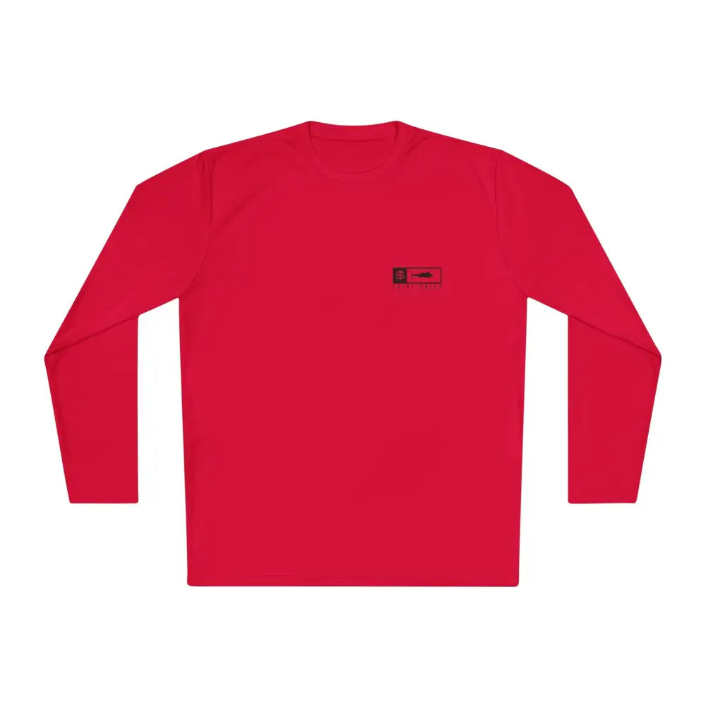 Vibrant red Trini Skies performance fishing long sleeve shirt with UV protection