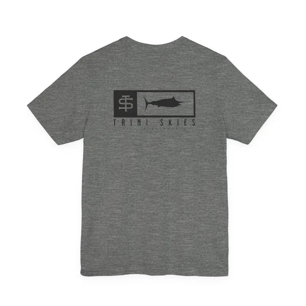 Heather gray Trini Skies performance cotton crewneck t-shirt with marlin graphic