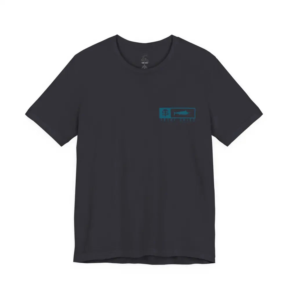 Trini Skies performance fishing t-shirt with teal fish graphic