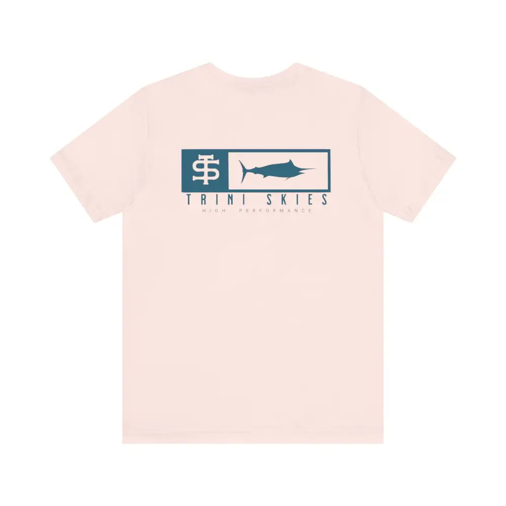 Trini skies performance fishing t-shirt with teal marlin logo