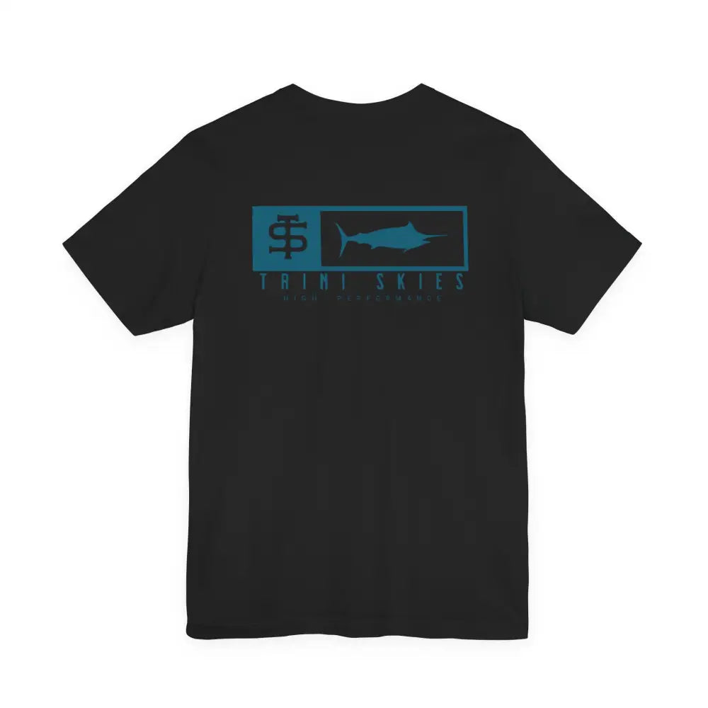 Trini skies performance fishing t-shirt with teal marlin logo