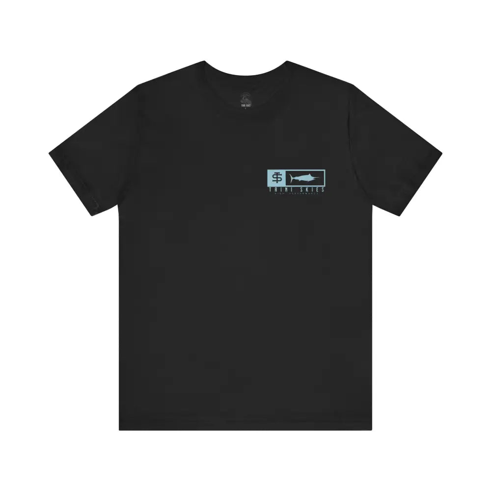 Trini Skies performance fishing t-shirt with blue skies graphic
