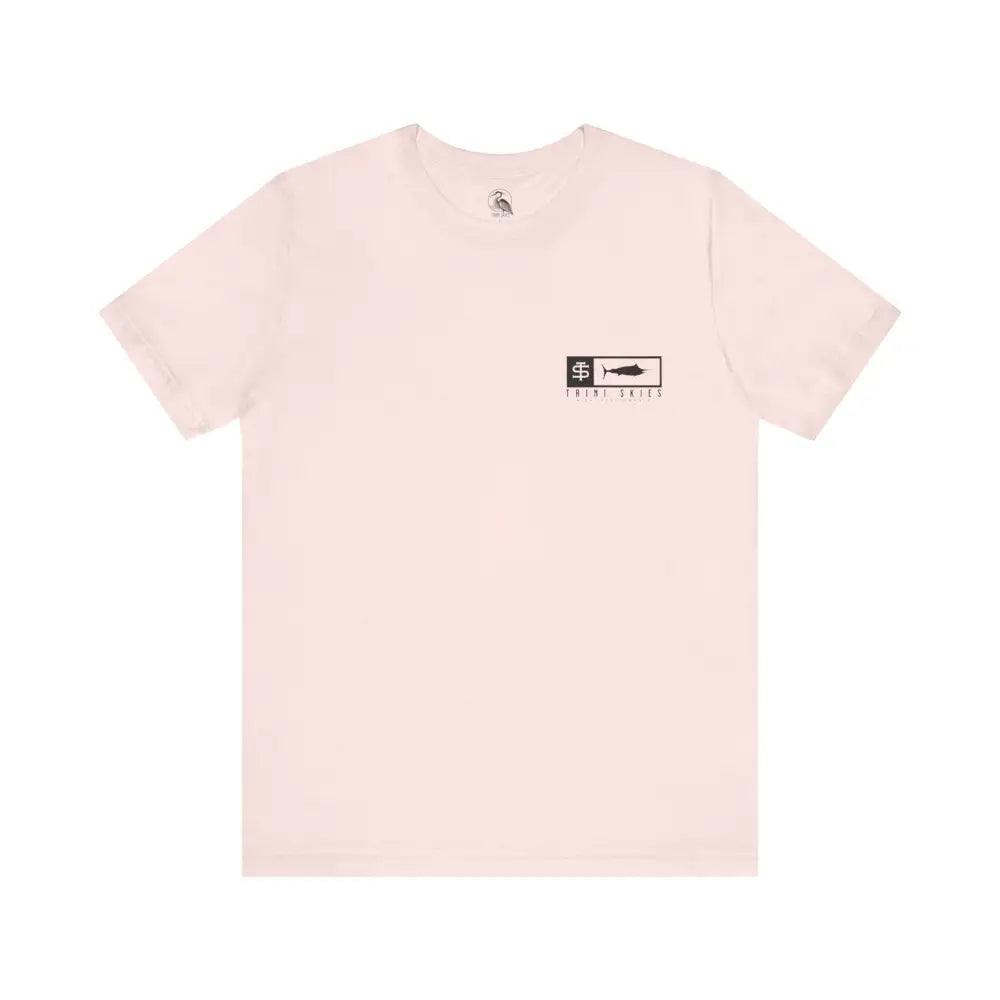 Trini Skies performance fishing t-shirt in blush with fish logo