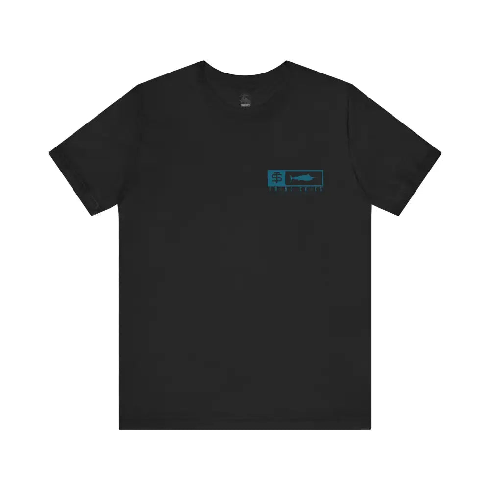 Trini Skies performance fishing t-shirt with teal fish dollar graphic