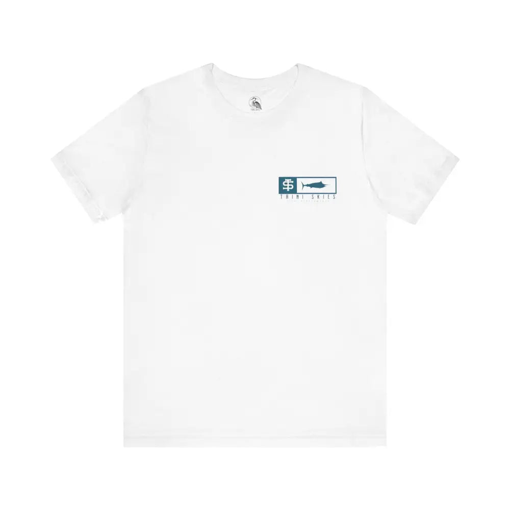Trini skies performance fishing t-shirt with teal black chest logo
