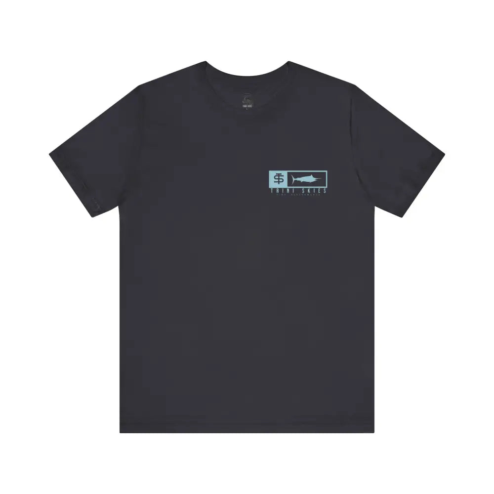 Trini skies performance fishing t-shirt with minimalist fish logo