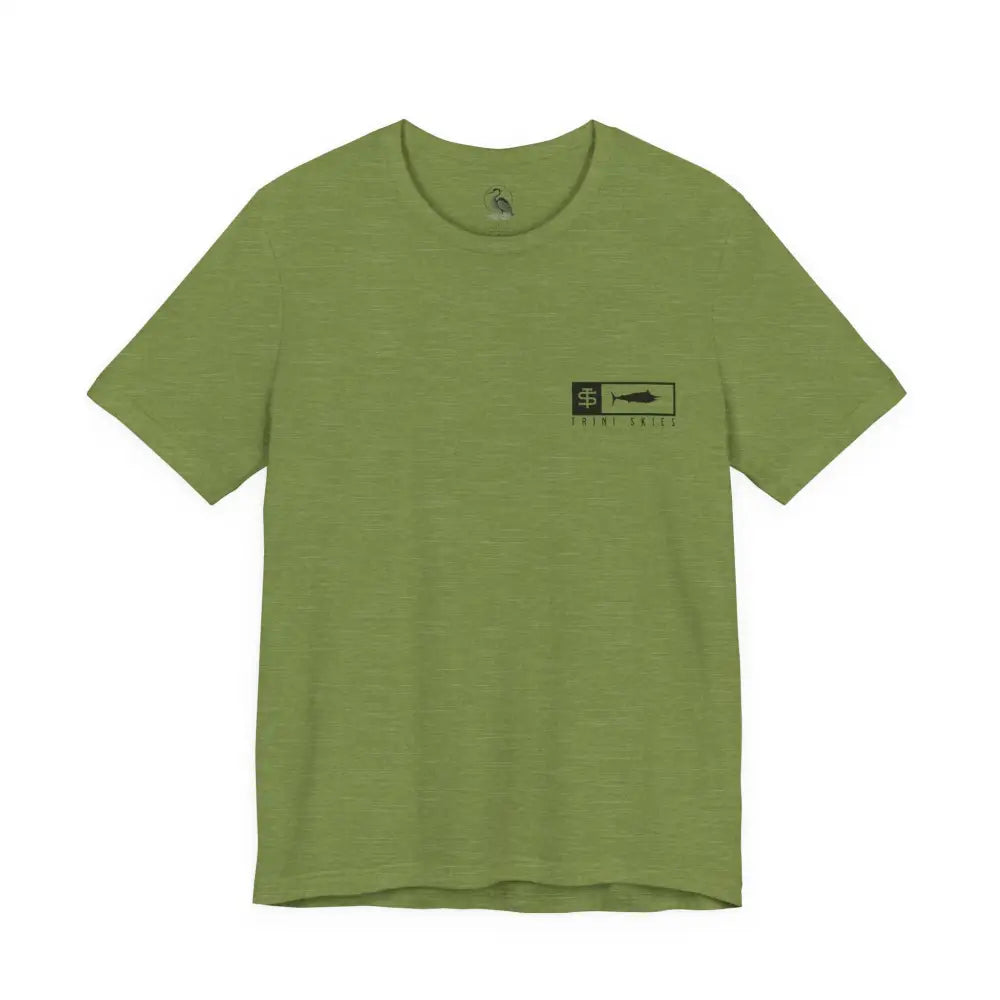Trini Skies performance fishing t-shirt in olive green cotton crewneck