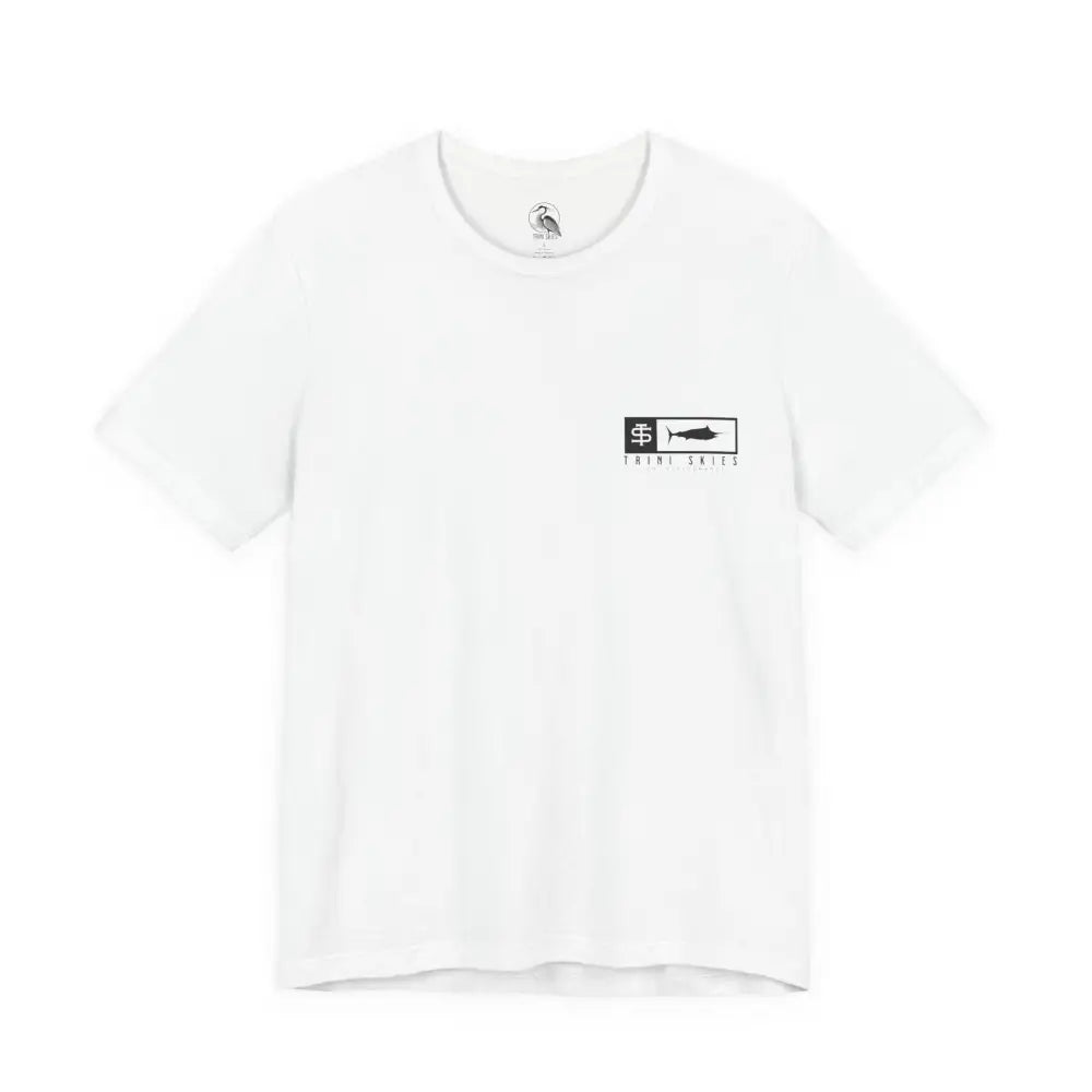Trini Skies performance cotton crewneck t-shirt with black fish logo