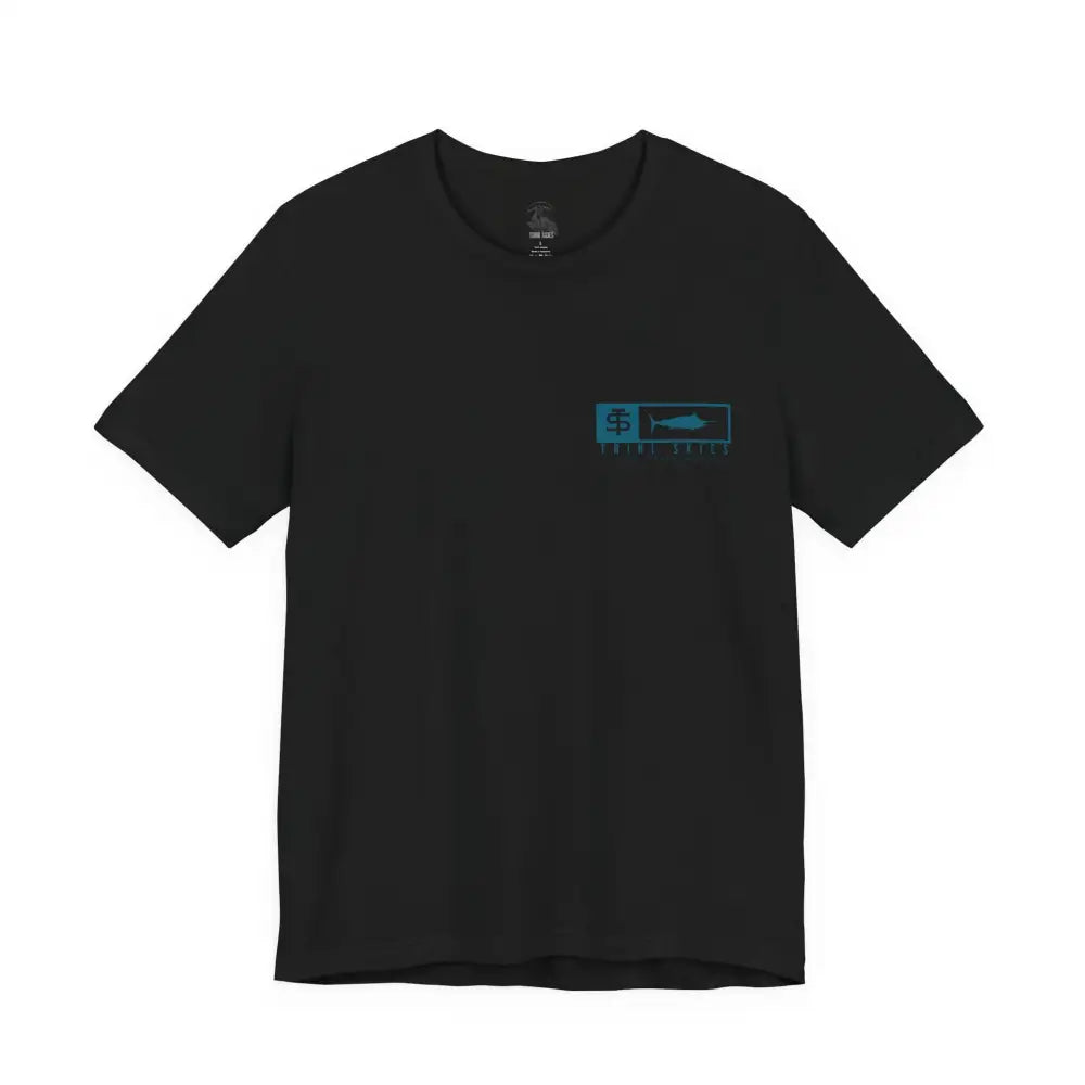 Trini Skies performance fishing t-shirt with teal fish graphic