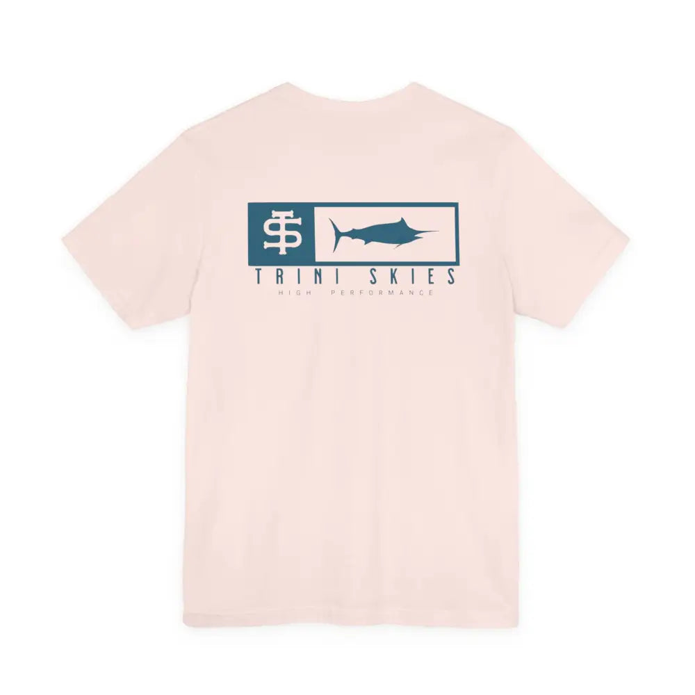 Trini skies performance fishing t-shirt with navy marlin logo