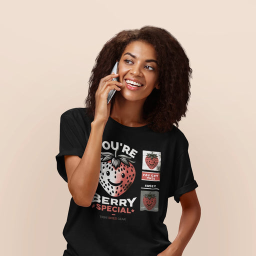 Trini Skies Stylish tees . Trendy Shirts. Chic Fashion .You're Berry Special Strawberry Graphic Short Sleeve Pullover Crewneck Tshirt