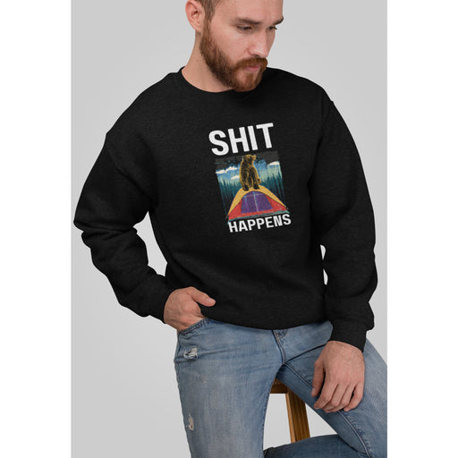 Trini Skies T Shirt Things Happen Bear on Top of a Tent Graphic Long Sleeve Crewneck Sweatshirt