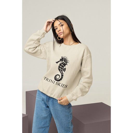 Trini Skies Trini Skies Nautical Seahorse Long Sleeve Graphic Pullover Crewneck Sweatshirt