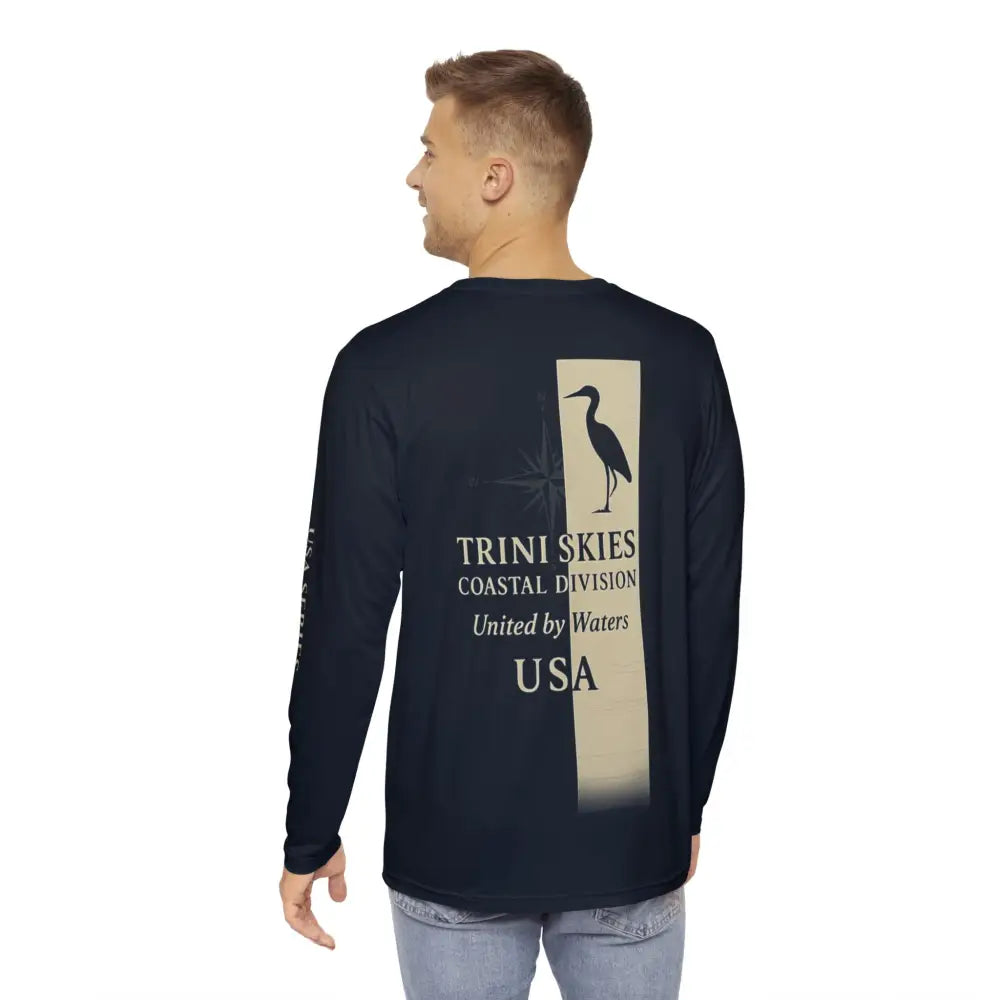 Trini Skies Coastal Division Long Sleeve Navy T-Shirt with Heron