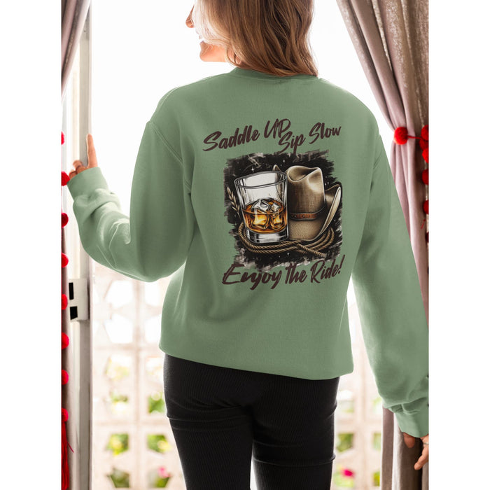 Trini Skies Whiskey Adventures Enjoy The Ride Graphic Lo Sleeve Pullover Crewneck Sweatshirt