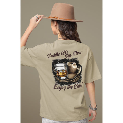 Trini Skies Whiskey Adventures Enjoy The Ride Graphic Short Sleeve Pullover Crewneck Tshirt