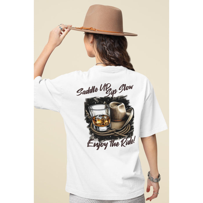 Trini Skies Whiskey Adventures Enjoy The Ride Graphic Short Sleeve Pullover Crewneck Tshirt