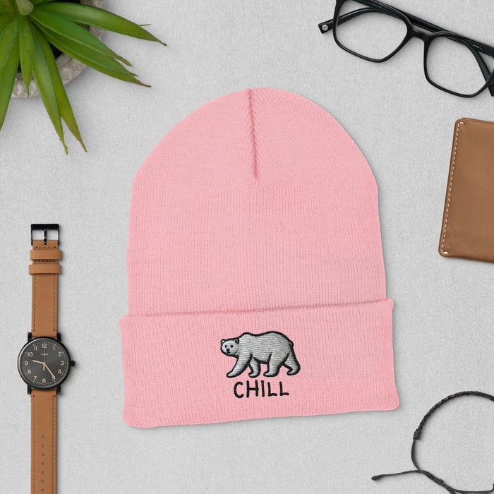 Triniskies Baby Pink Chill Embroidered Polar Bear Cuffed Beanie