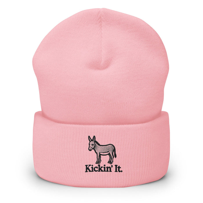 Triniskies Baby Pink Embroidered "Kicken It" Cuffed Beanie Funny Humor Hat Wildlife Camping Hiking