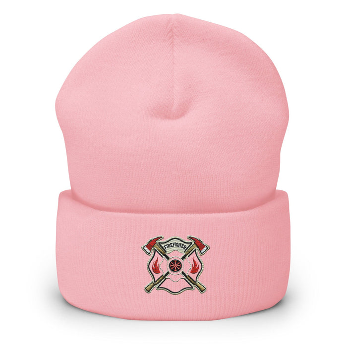 Triniskies  BEANIE Baby Pink Firefighter Shield and Axe Embroidered Beanie | Winter Hat