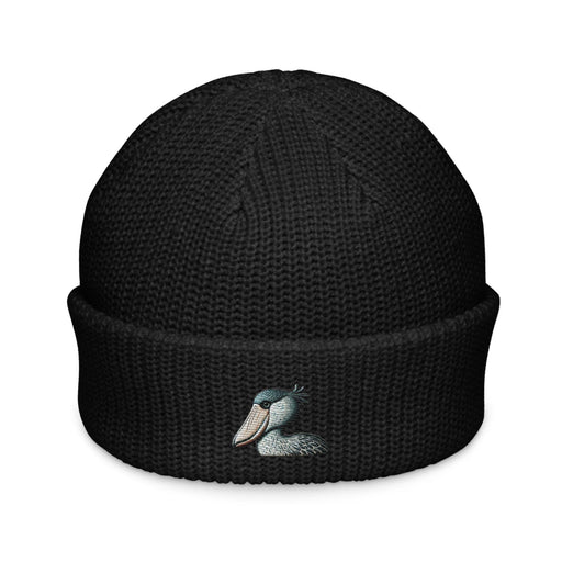 Triniskies  BEANIE Black Embroidered Shoebill Stork Fisherman Beanie – Striking Wildlife Knit Hat Bird Hat