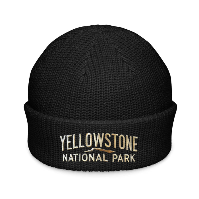 Triniskies  BEANIE Black Embroidered Yellowstone National Park Fisherman Beanie | Warm Ribbed Knit Hat