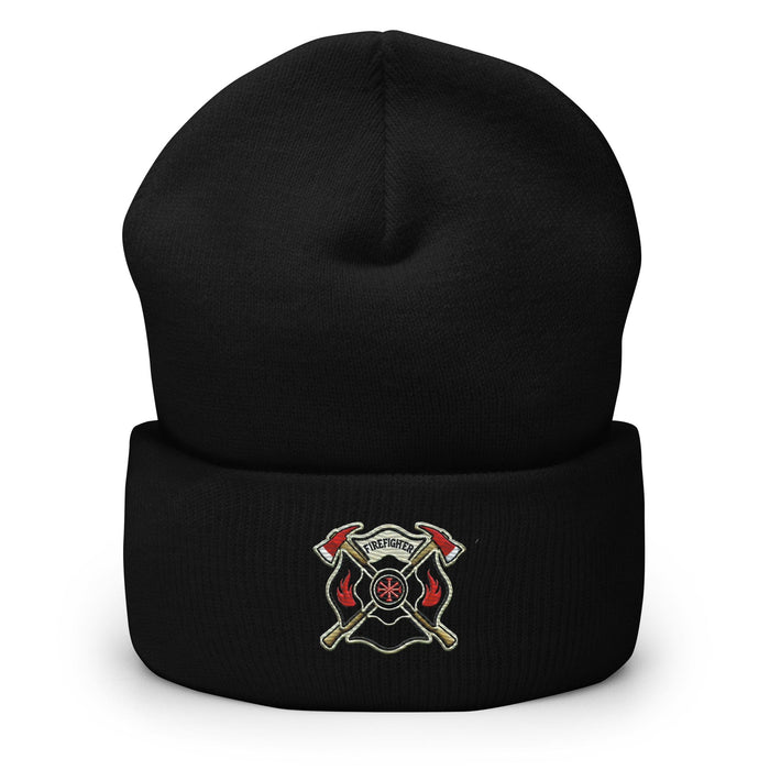 Triniskies  BEANIE Black Firefighter Shield and Axe Embroidered Beanie | Winter Hat